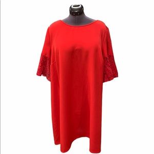 Lane Bryant Red Dress with Floral Lace Sleeves